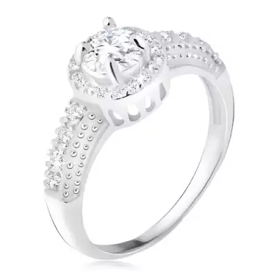 Ezüst gyűrű 92 ezüstből, átlátszó cirkónia szegéllyel, cirkóniás szárak - Nagyság_ 56