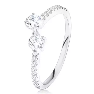 Gyűrű 925 ezüstből, kerek, átlátszó cirkóniákkal végződő szárak - Nagyság_ 64