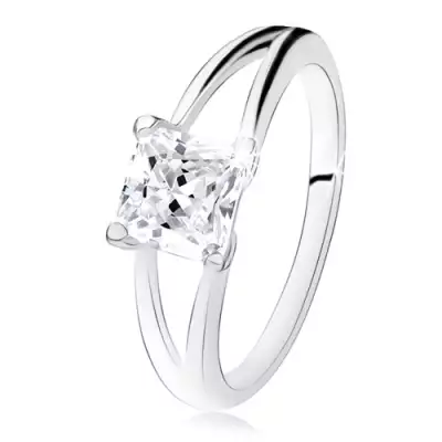 925 ezüst gyűrű, kettős szárak, négyzetes, átlátszó cirkónia - Nagyság_ 52