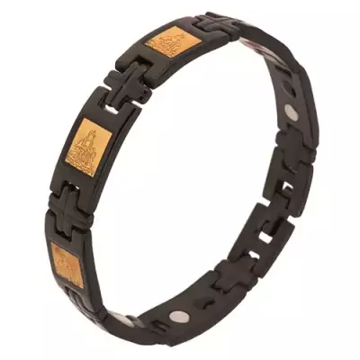 Fényes karkötő sebészeti acélból, fekete szín, H kapcsolások, keresztek, mágnesek - Hossz: 225 mm