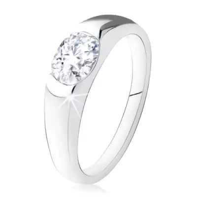 Eljegyzési gyűrű, 925 ezüstből, ovális, átlátszó kő, sima szárak - Nagyság_ 48