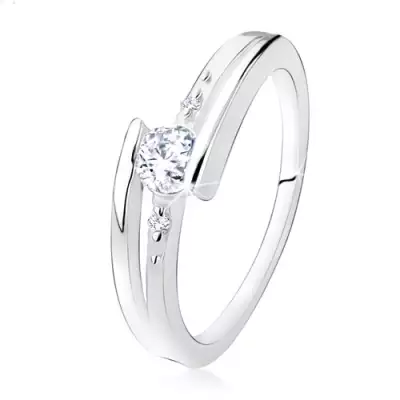 Eljegyzési gyűrű 925 ezüstből, kettős szárak, átlátszó cirkónia, golyók - Nagyság_ 55