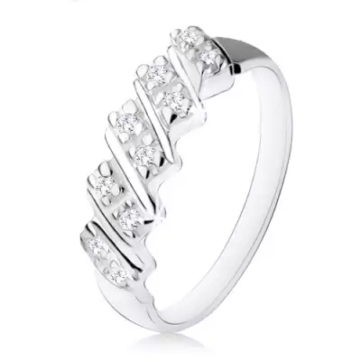 925 ezüst eljegyzési gyűrű, öt ferde sávval, átlátszó cirkóniákból - Nagyság_ 54