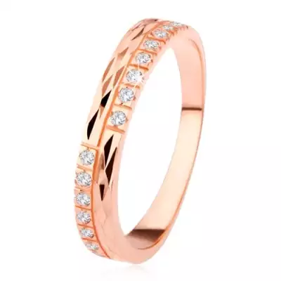 Gyűrű 925 ezüstből, réz szín, gyémánt vágás, átlátszó cirkóniák - Nagyság_ 60