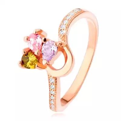 925 ezüst gyűrű réz színben, háromszínű cirkóniás lóhere - Nagyság_ 50