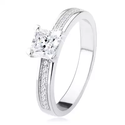 925 ezüst eljegyzési gyűrű - négyzetes cirkónia, kövek a szárakon - Nagyság_ 66