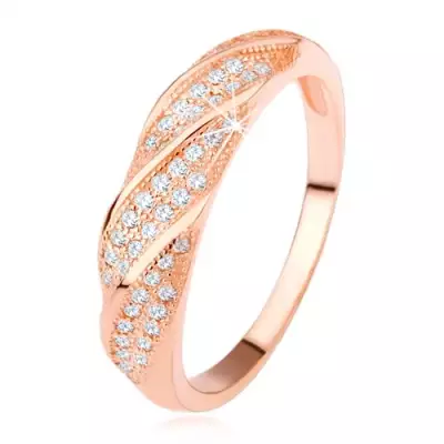 Gyűrű 925 ezüstből, réz szín, ferde átlátszó cirkóniákból álló vonal - Nagyság_ 58