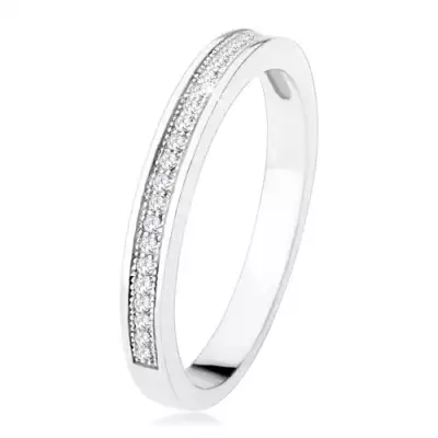 Karikagyűrű 925 ezüstből, vízszintes átlátszó cirkóniás vonal, gravírozott golyók  - Nagyság_ 54