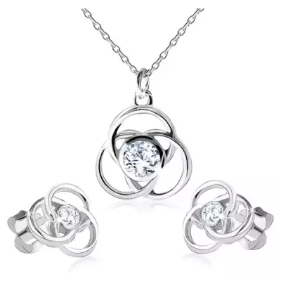 Fülbevaló és nyakék 925 ezüstből, virág körvonal, kerek szirmok, cirkónia