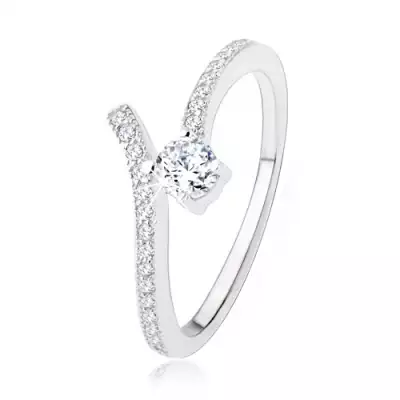 925 ezüst eljegyzési gyűrű, kettévált szár, átlátszó cirkónia - Nagyság_ 53