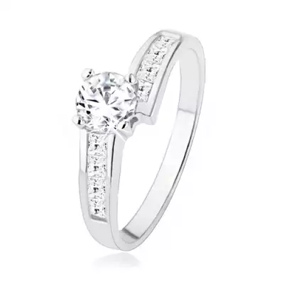 Csillogó gyűrű 925 ezüstből cirkóniás díszítéssel, nagy átlátszó kő - Nagyság_ 56