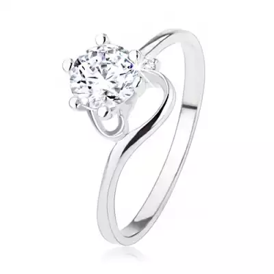 Eljegyzési gyűrű 925 ezüstből, szűk tekert szárak, átlátszó cirkónia - Nagyság_ 55