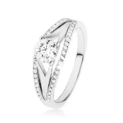 Csillogó gyűrű 925 ezüstből, nagy kerek cirkónia, gazdagon díszített szárak - Nagyság_ 57