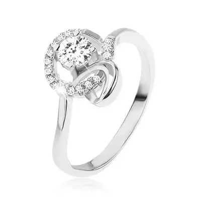 Gyűrű 925 ezüstből, fényes hajlított vonalak, csiszolt átlátszó cirkónia - Nagyság_ 49