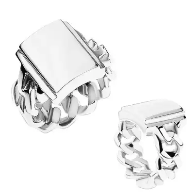 Gyűrű acélból, ezüst szín, szárak szemekből, tükörfényes téglalap - Nagyság_ 57