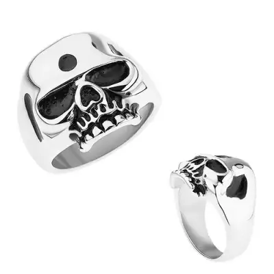 Gyűrű 316L acélból, ezüst szín, fényes koponya, patináns részek - Nagyság_ 67