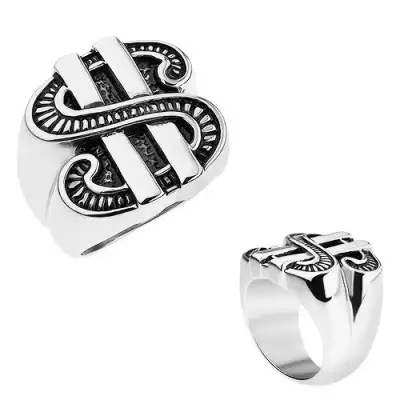 Patinált gyűrű 316L acélból, amerikai dollár szimbólum - Nagyság_ 65