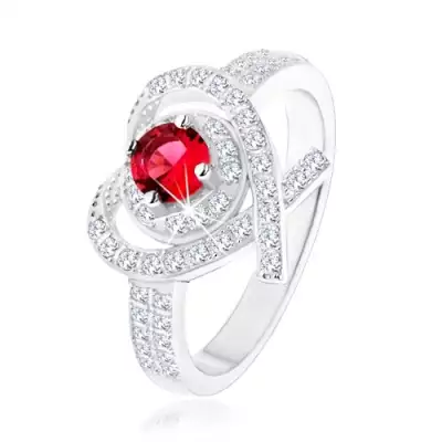 Gyűrű 925 ezüstből, szívkörvonal keresztezett vonalakkal, rózsaszín cirkónia - Nagyság_ 52