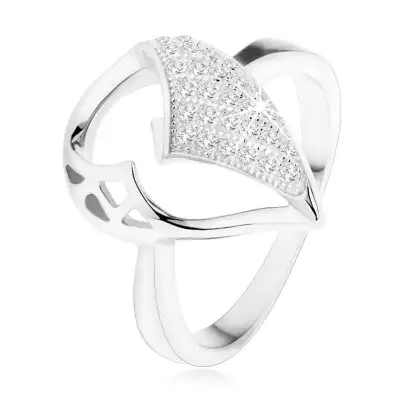 Ezüst 925 gyűrű, nagy könnycsepp aszimmetrikus kivágással, cirkónia rész - Nagyság_ 59