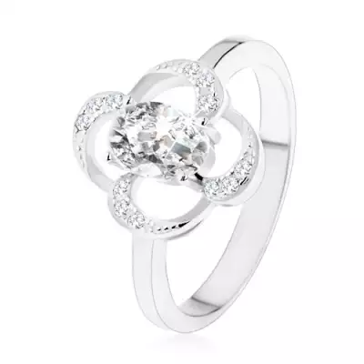 Gyűrű 925 ezüstből, ragyogó virág körvonal ovális tiszta cirkóniával - Nagyság_ 57