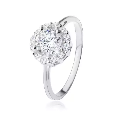 Gyűrű 925 ezüstből - kerek, átlátszó cirkónia csillogó kontúrral - Nagyság_ 56