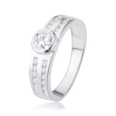 Eljegyzési gyűrű 925 ezüstből kerek, átlátszó cirkónia, csillogó vonalak - Nagyság_ 51