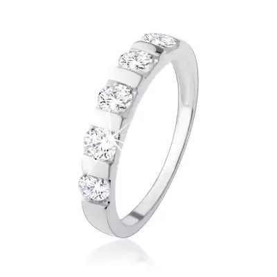 925 ezüst gyűrű, öt átlátszó cirkónia szűk sávval elválasztva - Nagyság_ 57