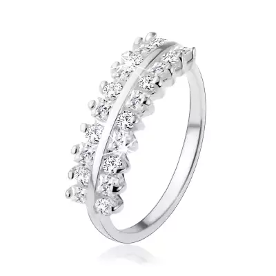 Gyűrű 925 ezüstből, csillogó cirkóniás vonalak, fényes sáv középen - Nagyság_ 49