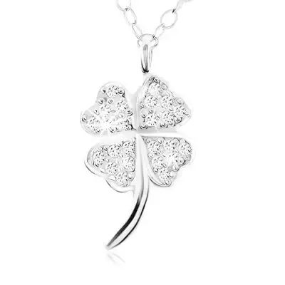 Nyakék 925 ezüstből, csillogó szerencsét hozó lóhere, fényes szár