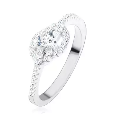 Eljegyzési gyűrű 925 ezüstből, átlátszó cirkóniás szív, tekert vonalak - Nagyság_ 55