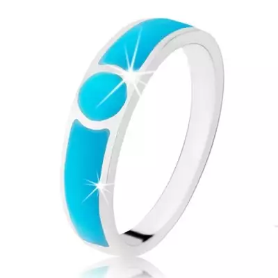 925 ezüst gyűrű, türkíz árnyalatú karika és két sáv, sima fényes felület - Nagyság_ 52