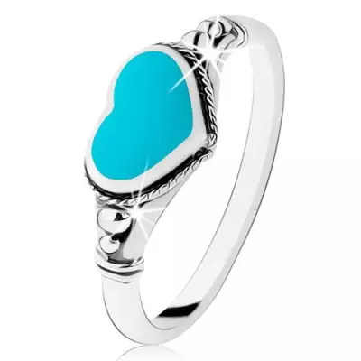 925 ezüst gyűrű, patináns, türkiz színű, golyók - Nagyság_ 54