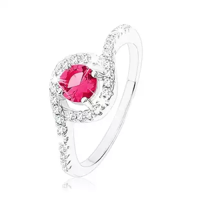 925 ezüst gyűrű, kerek piros cirkónia ívelt cirkónia szegéllyel - Nagyság_ 57