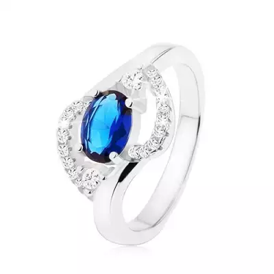 Gyűrű 925 ezüstből, sötétkék cirkóniás ovális, lekerekített átlátszó vonalak - Nagyság_ 52