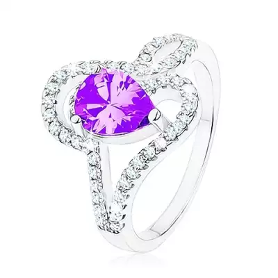 925 ezüst gyűrű, tanzanit színű cirkónia - könnycsepp, összefonódott vonalak - Nagyság_ 52