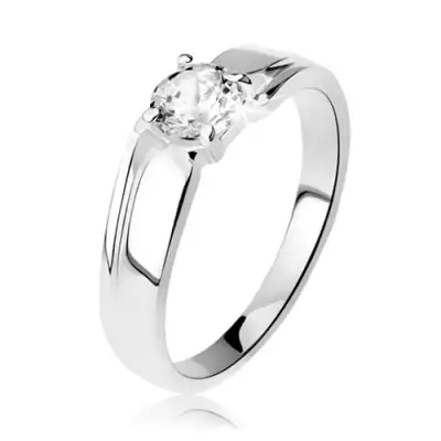 925 ezüst gyűrű, szélesebb szárak bemetszésekkel, kerek csillogó cirkónia - Nagyság_ 58