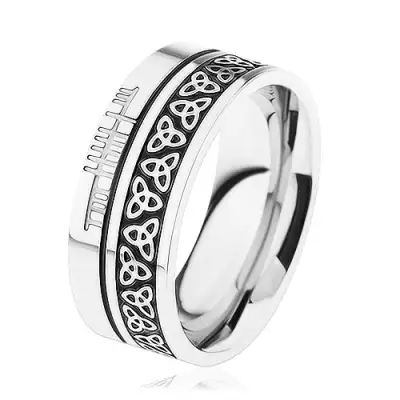 Fényes gyűrű, 316L acél, minta - kelta csomó, ezüst színű keret - Nagyság_ 59