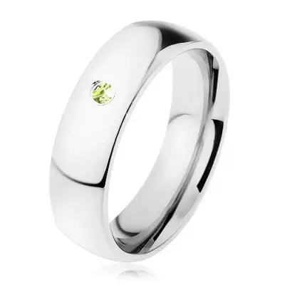 Gyűrű sebészeti acélból tükörfénnyel, világoszöld cirkónia - Nagyság_ 59