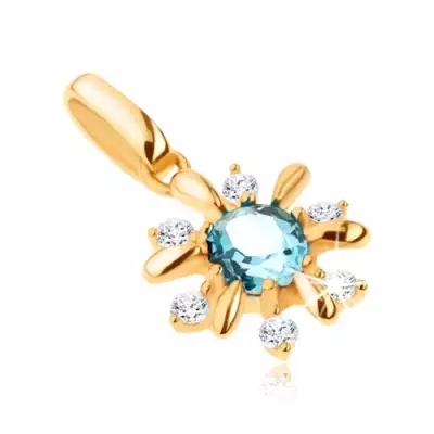 585 arany medál - virág, átlátszó kövekkel és kék topázzal díszítve