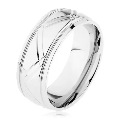 Karikagyűrű sebészeti acélból ezüst színben, ferde és vízszintes bevágások - Nagyság_ 59