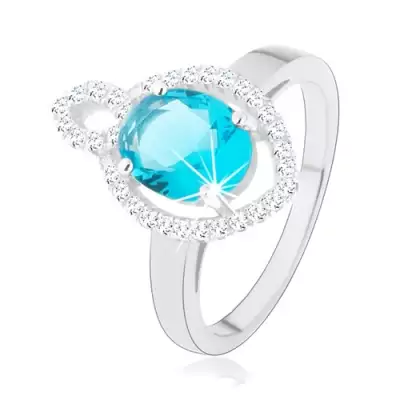 Gyűrű, 925 ezüst, világoskék ovális cirkónia átlátszó szegéllyel, könnycsepp körvonal - Nagyság_ 49