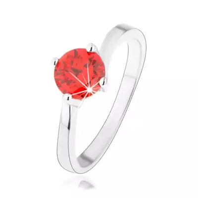 Gyűrű 925 ezüstből, kerek piros cirkónia, tükörfényű szárral - Nagyság_ 57