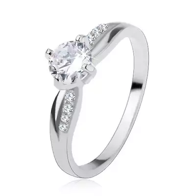 Eljegyzési gyűrű, 925 ezüst, sima és cirkóniás vonal, csillogó átlátszó cirkónia - Nagyság_ 53