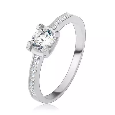 925 ezüst gyűrű, fényes szárak, kerek csiszolt cirkónia - Nagyság_ 52