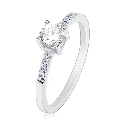 925 ezüst gyűrű, vékony szárak, kerek átlátszó cirkónia, csillogó vonalak - Nagyság_ 59