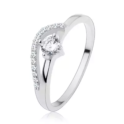 Eljegyzési gyűrű 925 ezüstből, vékony szárak, hullámos csillogó vonal, cirkónia - Nagyság_ 56