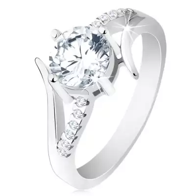 Eljegyzési gyűrű 925 ezüstből, kettős szárak, kerek átlátszó cirkónia - Nagyság_ 56