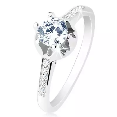 Eljegyzési gyűrű - 925 ezüst, keskeny díszített szárak, átltászó cirkónia, díszített foglalat - Nagyság_ 57