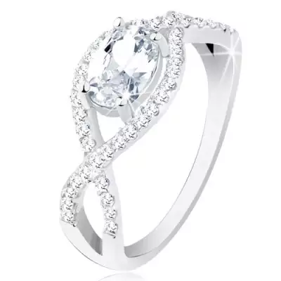 925 ezüst gyűrű, fonott cirkóniás vonalak, ovális csiszolt cirkónia - Nagyság_ 60