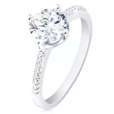 Ezüst gyűrű 925, díszített szárak, csillogó cirkónia, kivágott foglalat - Nagyság_ 54